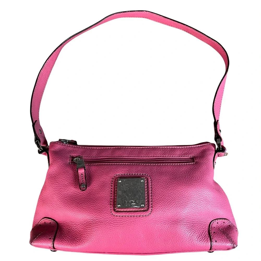 Tignanello Pink Pebbled Leather Shoulder Bag Silver Tone Hardware Small Satchel